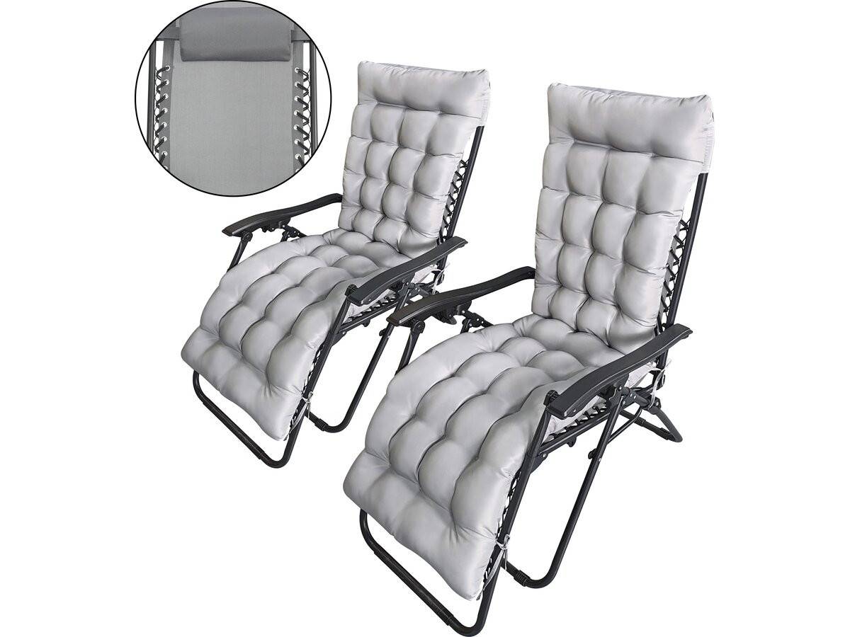Habitat Et Jardin - Lot De 2 Fauteuils De Jardin Inclinable Zéro Gravité Avec Coussin Matelassé "sintra" - Gris -habitat Et Jardin