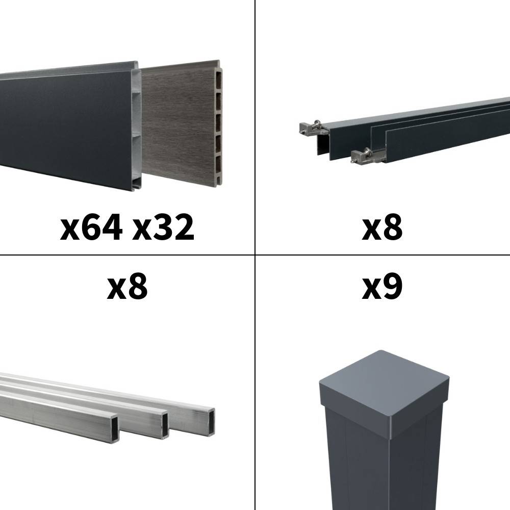 Kit Clôture Aluminium BAHIA & CRUZ Ardoise 14,68x1,8m - Bois Composite & Aluminium - Poteaux Gris - Brise Vue - Palissade - Image 2