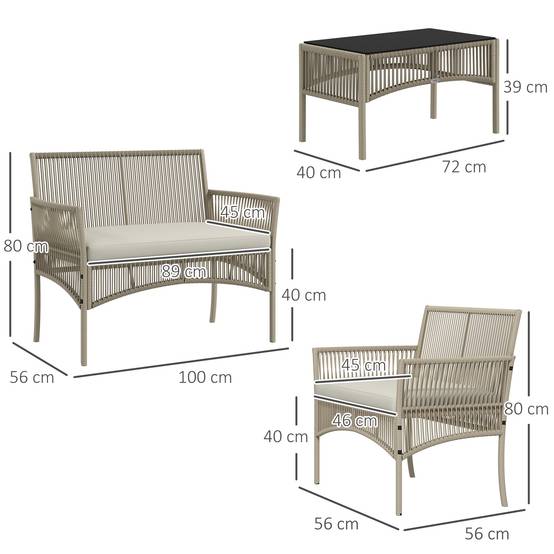 ComfortXL - Salon de jardin 4 places en résine tressée pour terrasse avec coussins kaki noir - ComfortXL Outdoor Living - Image 5