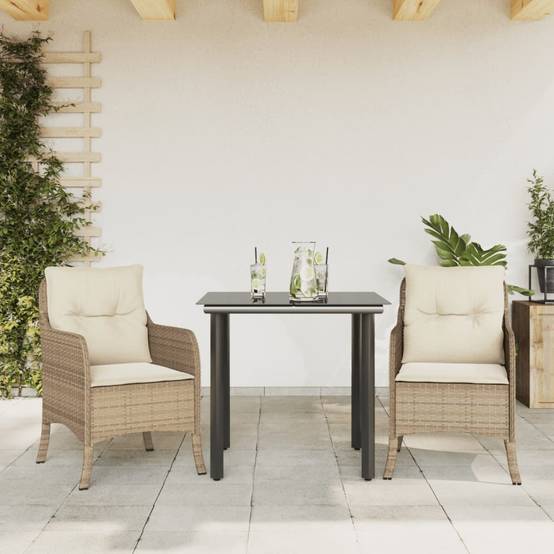 Salon de jardin 2 personnes résine tressée table verre et 2 fauteuils beige – ComfortXL Outdoor Living - Image 1