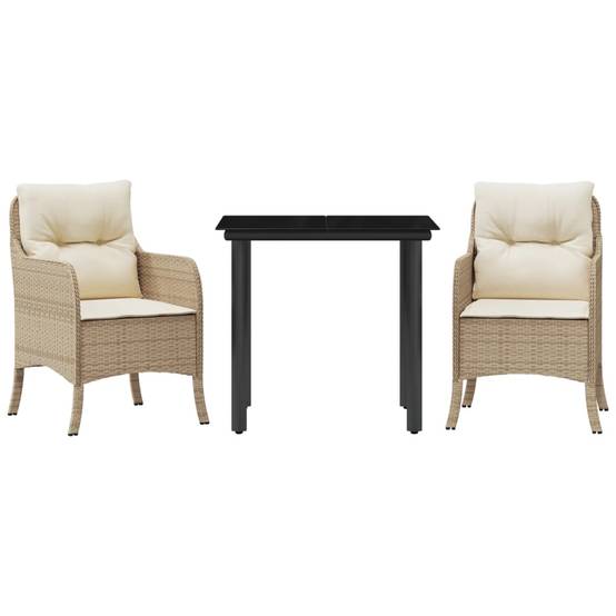 Salon de jardin 2 personnes résine tressée table verre et 2 fauteuils beige – ComfortXL Outdoor Living - Image 2