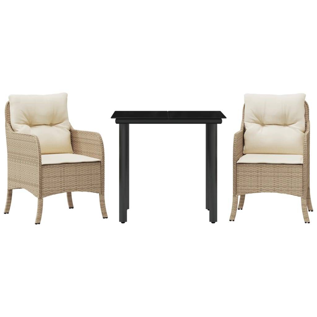 Salon de jardin 2 personnes résine tressée table verre et 2 fauteuils beige – ComfortXL Outdoor Living - Image 2
