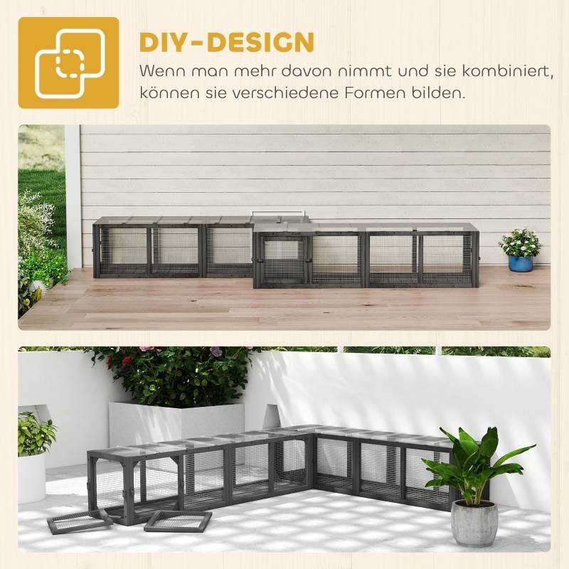 ComfortXL - Tunnel pour chat extérieur bois sapin modulable 3 portes 151x38x40cm gris - ComfortXL Outdoor Living - Image 8