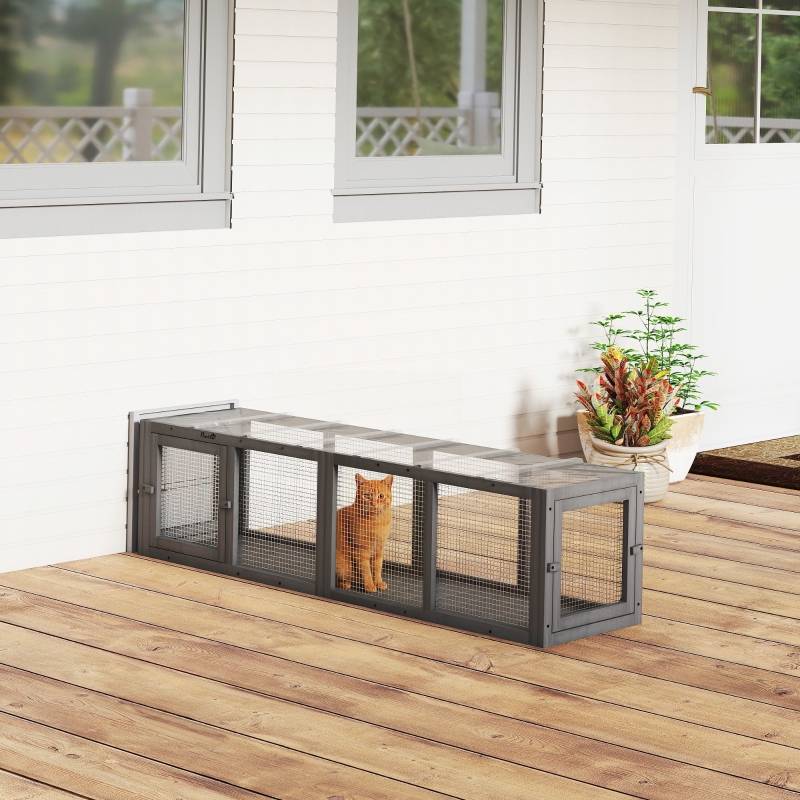 ComfortXL - Tunnel pour chat extérieur bois sapin modulable 3 portes 151x38x40cm gris - ComfortXL Outdoor Living - Image 1