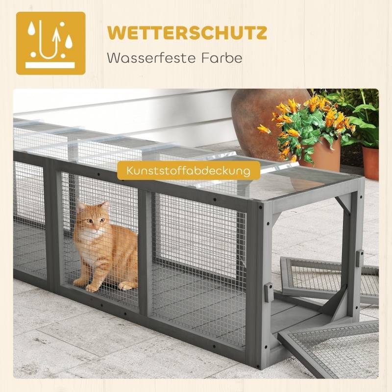 ComfortXL - Tunnel pour chat extérieur bois sapin modulable 3 portes 151x38x40cm gris - ComfortXL Outdoor Living - Image 5