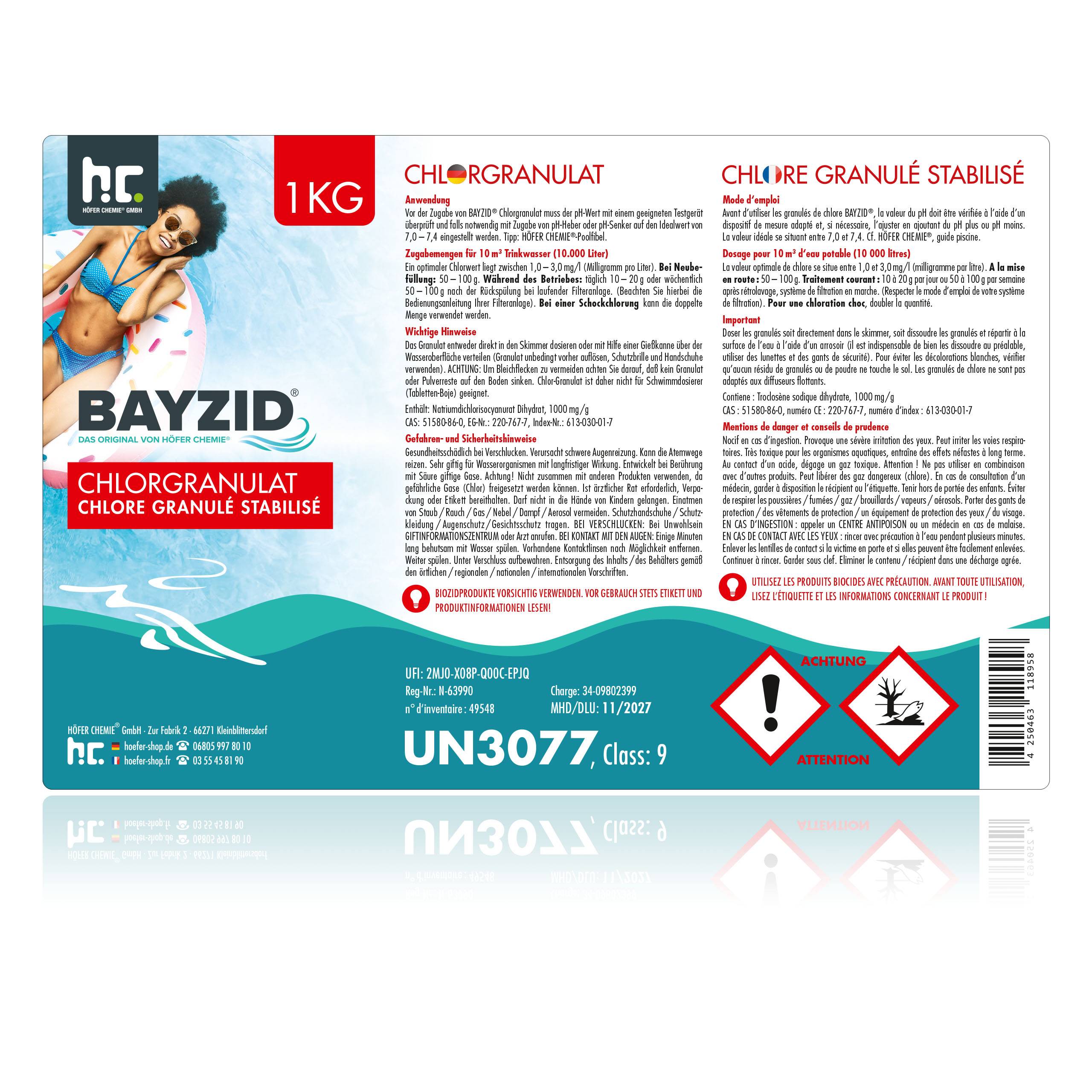 Granulé de chlore choc stabilisé Bayzid® en sceaux de 1 KG x 1 - Image 4