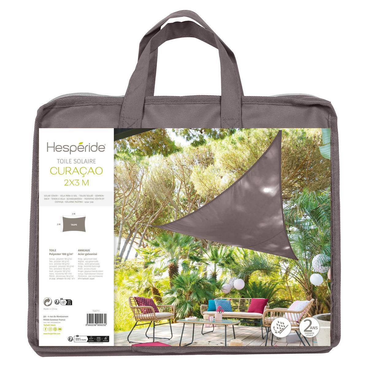 Hesperide - Voile d'ombrage rectangulaire "Curacao" taupe 3x2m en polyester Hespéride - Imagen 2