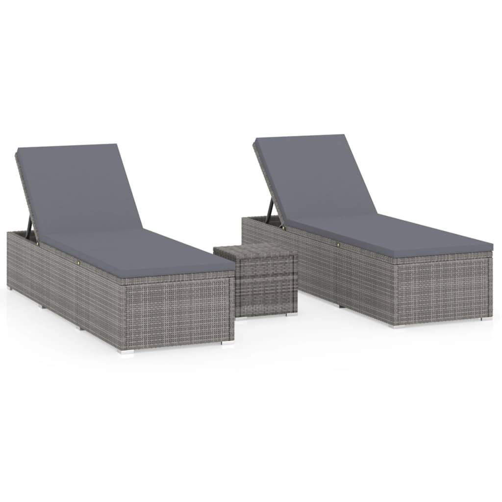 Helloshop26 - Chaises longues transat de jardin table à thé 3 pièces résine tressée gris - Imagen 1