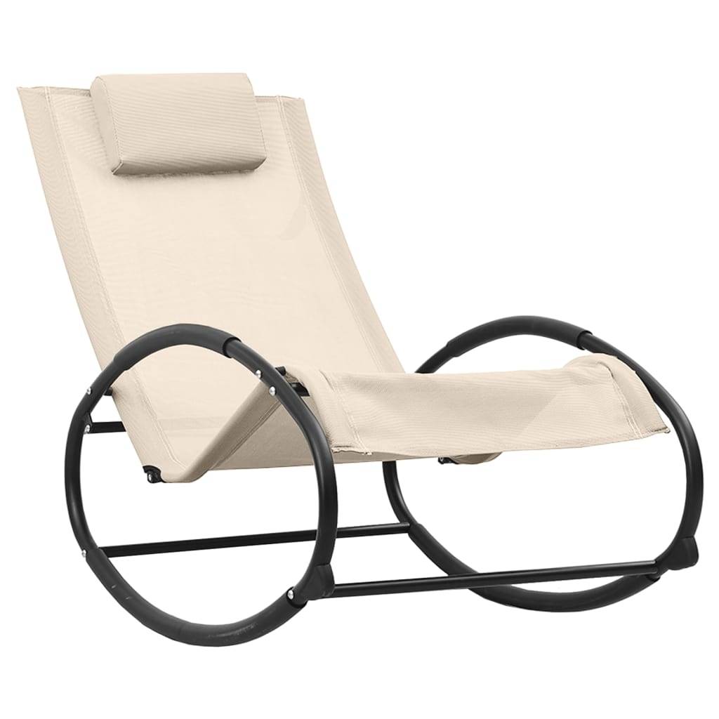 Helloshop26 - Transat chaise longue bain de soleil lit de jardin terrasse meuble d'extérieur 105,5 cm avec oreiller acier et textilène crème - Imagen 1
