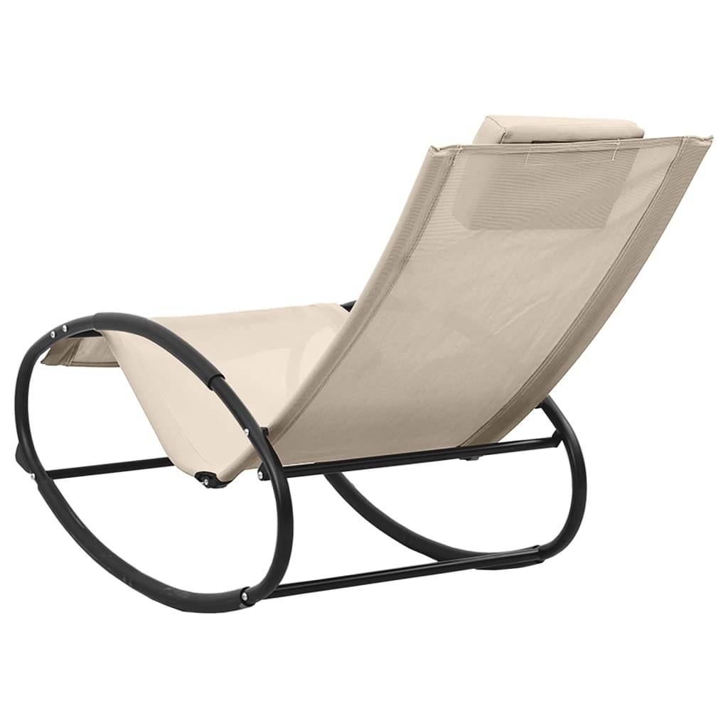 Helloshop26 - Transat chaise longue bain de soleil lit de jardin terrasse meuble d'extérieur 105,5 cm avec oreiller acier et textilène crème - Imagen 4