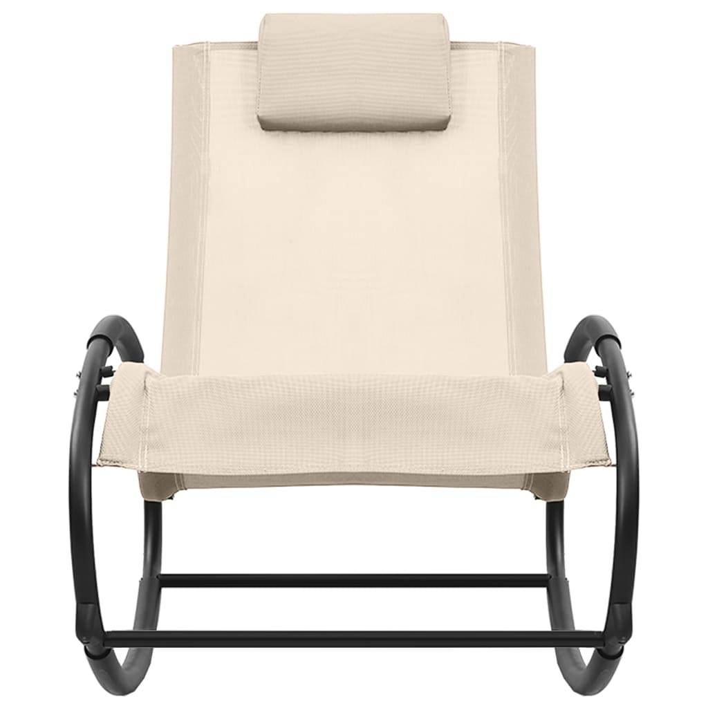 Helloshop26 - Transat chaise longue bain de soleil lit de jardin terrasse meuble d'extérieur 105,5 cm avec oreiller acier et textilène crème - Imagen 2