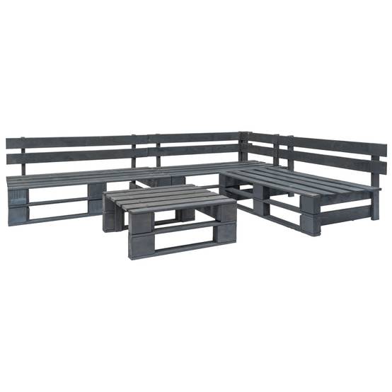 Salon de Jardin Palette Modulable en Bois de Pin pour Terrasse Extérieur Gris 4 Pièces – ComfortXL Outdoor Living - Image 1
