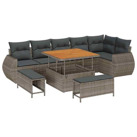 Ensemble de terrasse 8 places en polyrotin tressé avec table et poufs modulables Gris – ComfortXL Outdoor Living - Image 2