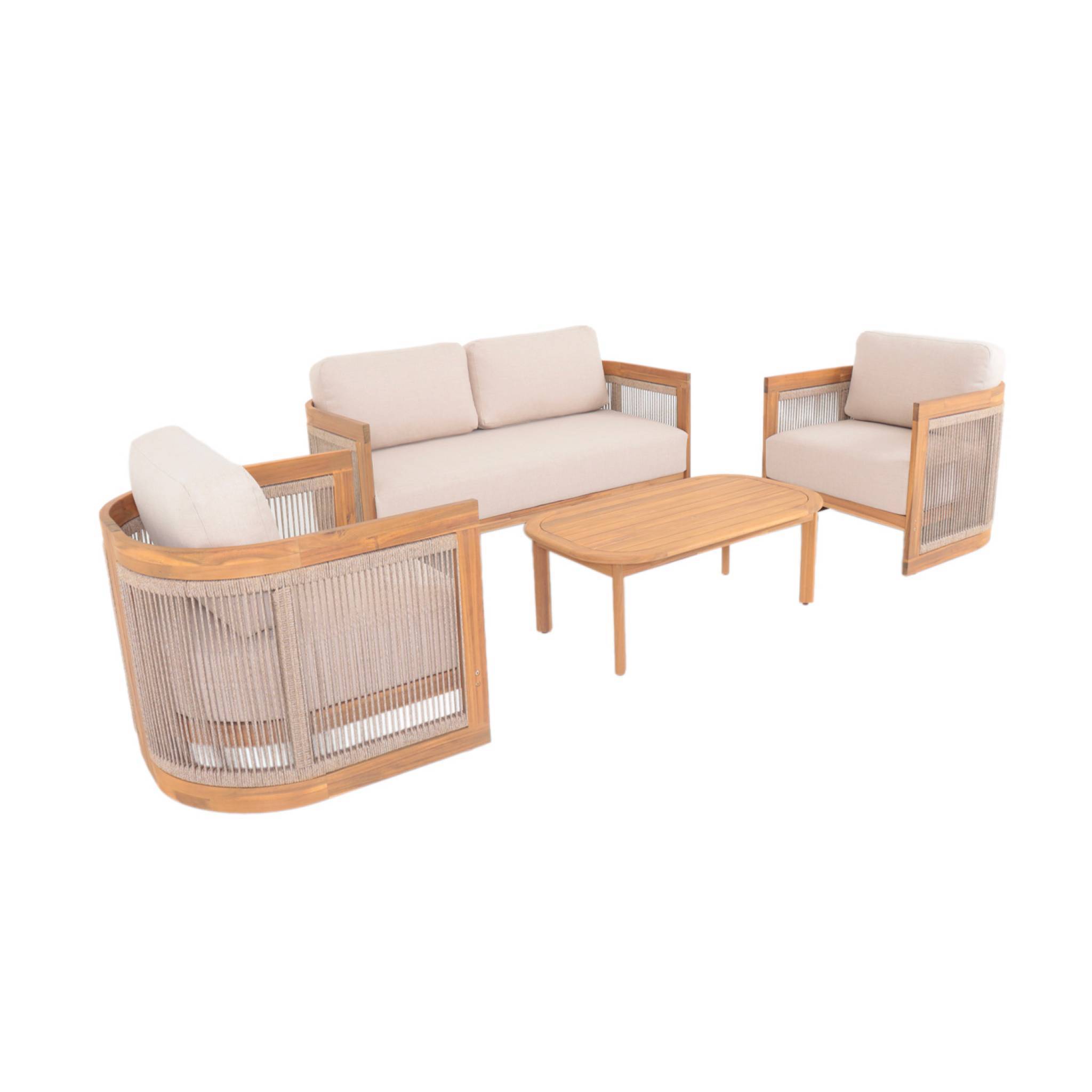 Salon de jardin bois d'acacia et cordes 4 places beige - Maui | sweeek - Image 2