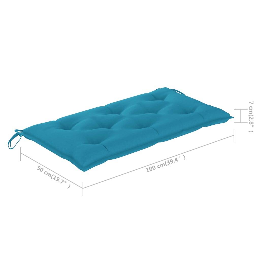 Helloshop26 - Banc de jardin meuble de patio d'extérieur terrasse avec coussin 112 x 55 x 94 cm bleu clair 112 cm bois de teck - Imagen 9