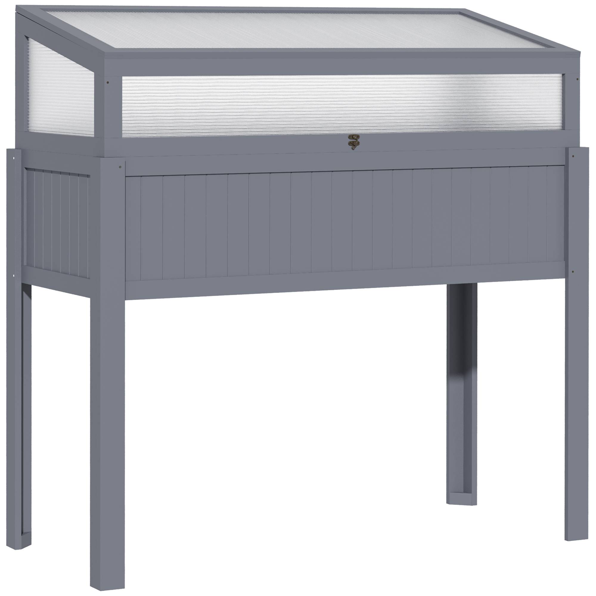 Jardinière bois avec serre 2-en-1, polycarbonate, gris, 120x54x112/122 cm - Image 1