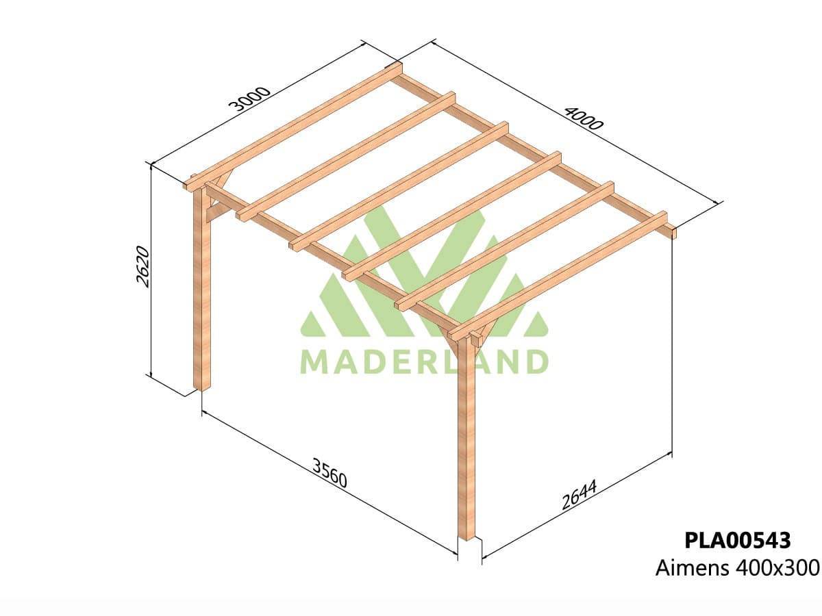 Resol - Pergola adossée en lamellé-collé Amiens 400 x 300 cm + 2 supports poteaux - Maderland - Image 2
