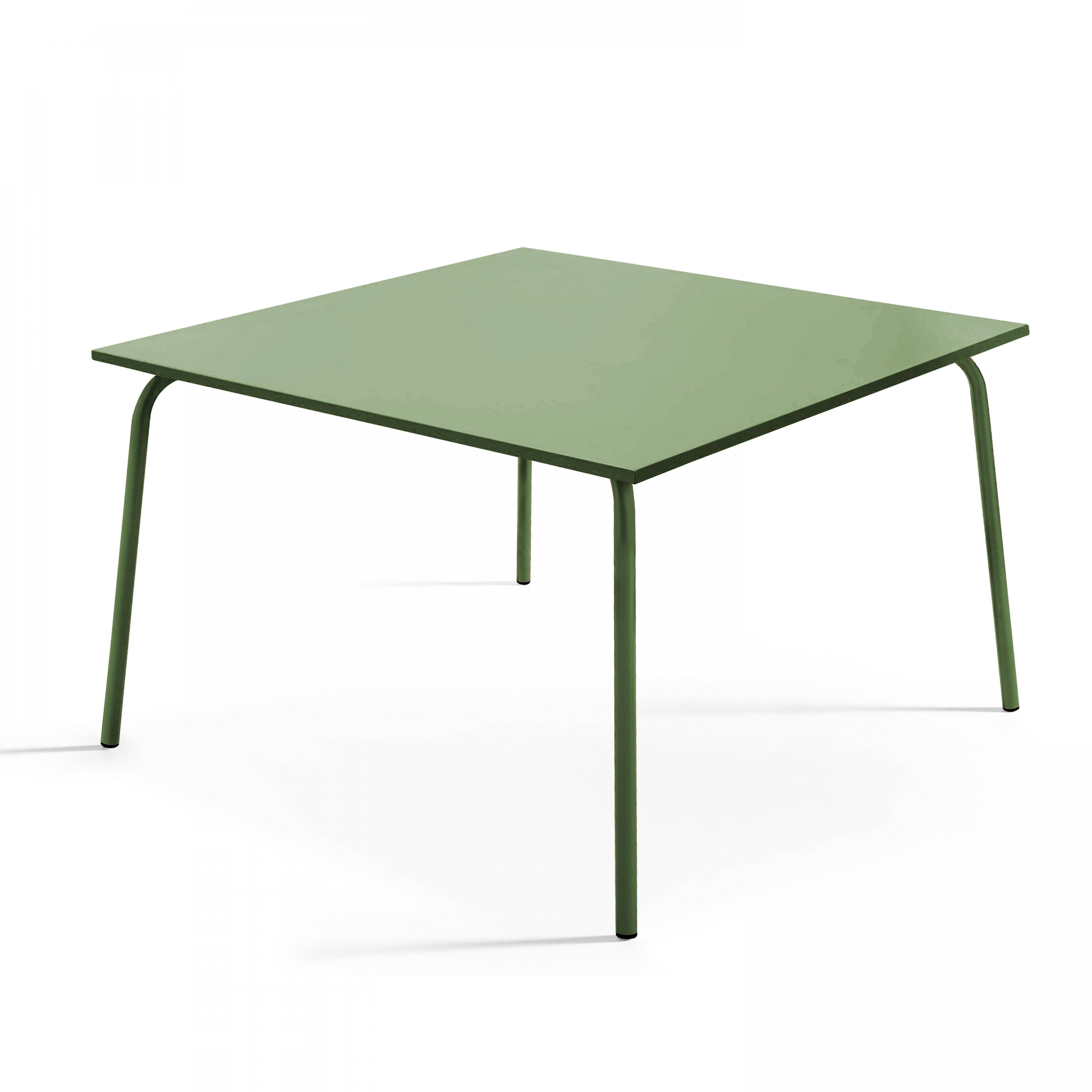 Oviala - Ensemble table de jardin carrée et 4 bancs en métal vert cactus Palavas - Oviala - Imagen 5