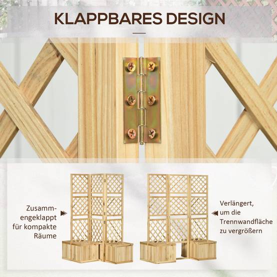 Paravent de balcon avec 4 jardinières en bois naturel, 133 x 62 x 165 cm, 3 panneaux - PANGIVO - Image 5