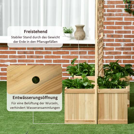 Paravent de balcon avec 4 jardinières en bois naturel, 133 x 62 x 165 cm, 3 panneaux - PANGIVO - Image 6