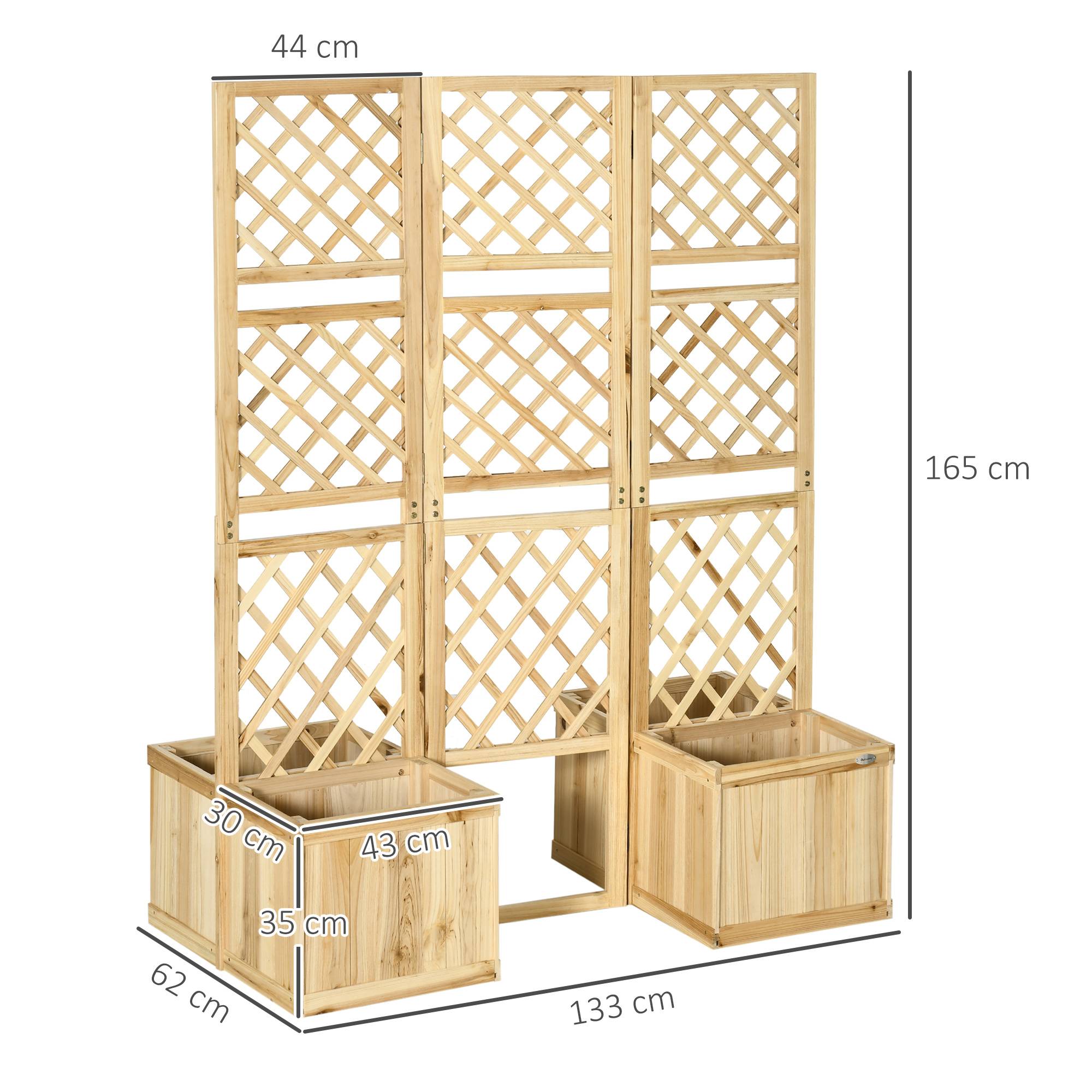Paravent de balcon avec 4 jardinières en bois naturel, 133 x 62 x 165 cm, 3 panneaux - PANGIVO - Image 3