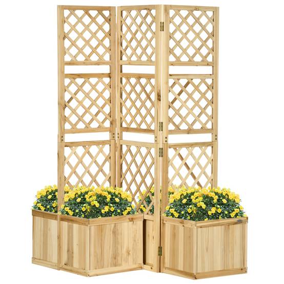 Paravent de balcon avec 4 jardinières en bois naturel, 133 x 62 x 165 cm, 3 panneaux - PANGIVO - Image 1