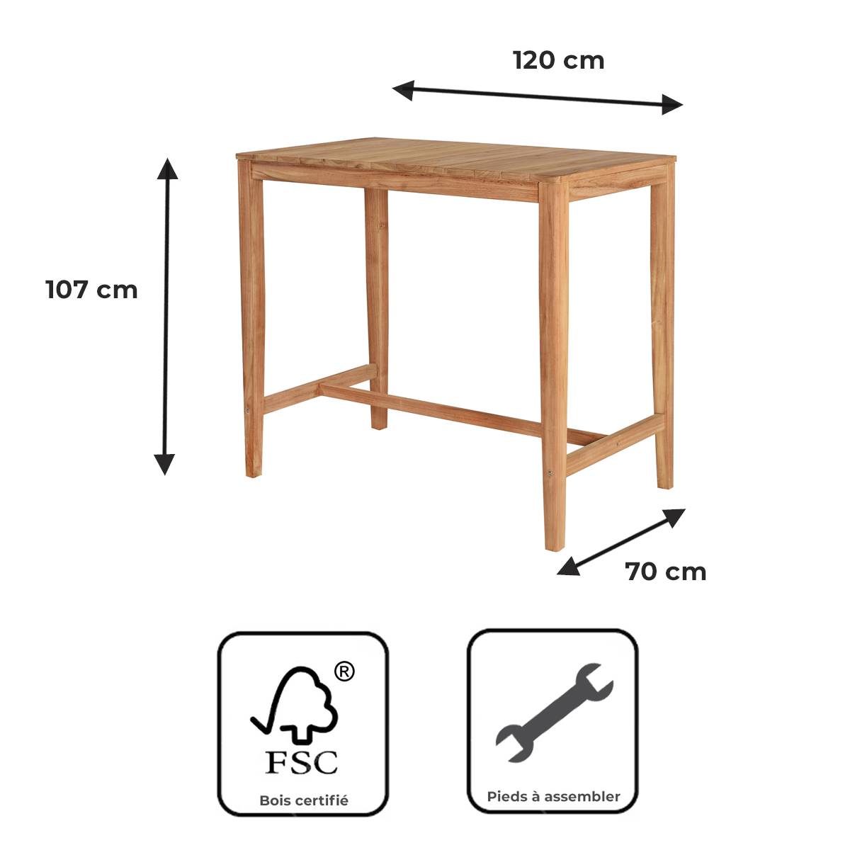Teck'Attitude - Table haute en teck massif 120 cm Sarina - TECK'Attitude - Image 8