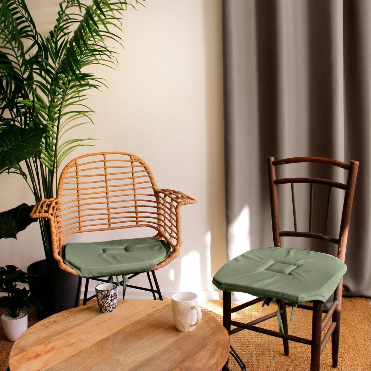 Enjoy Home - Galette de Chaise Uni "Basic" 40x40cm Vert Gris - Image 2