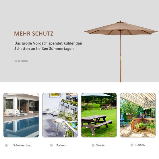 Parasol droit en bois bambou pour jardin terrasse protection anti-UV Ø300cm Kaki - ComfortXL Outdoor Living - Image 5