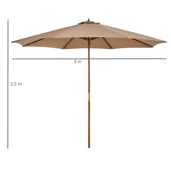 Parasol droit en bois bambou pour jardin terrasse protection anti-UV Ø300cm Kaki - ComfortXL Outdoor Living - Image 3