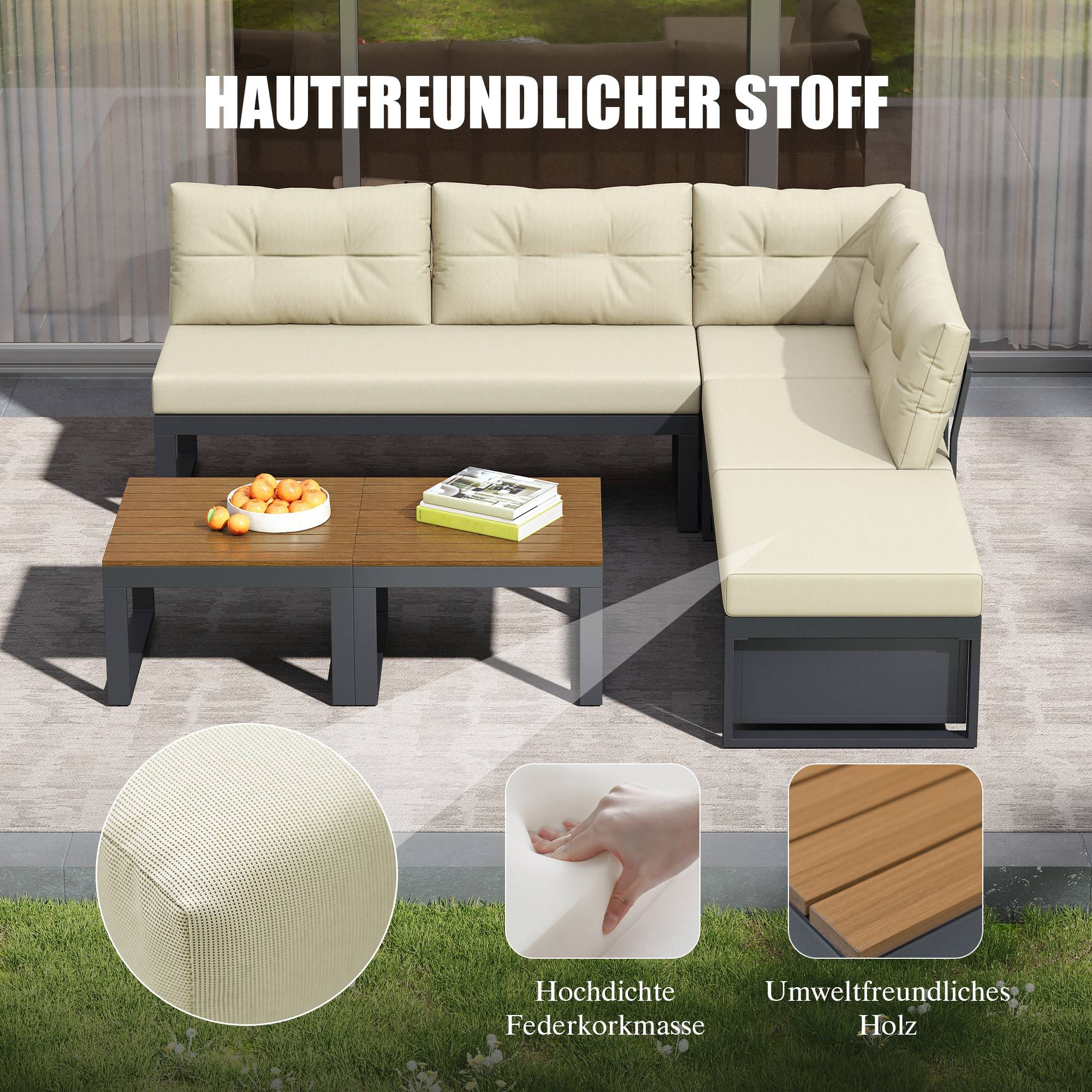 ComfortXL - Salon de jardin angle acier polyester pour terrasse modulable et inclinable 191cm Beige - ComfortXL Outdoor Living - Image 7