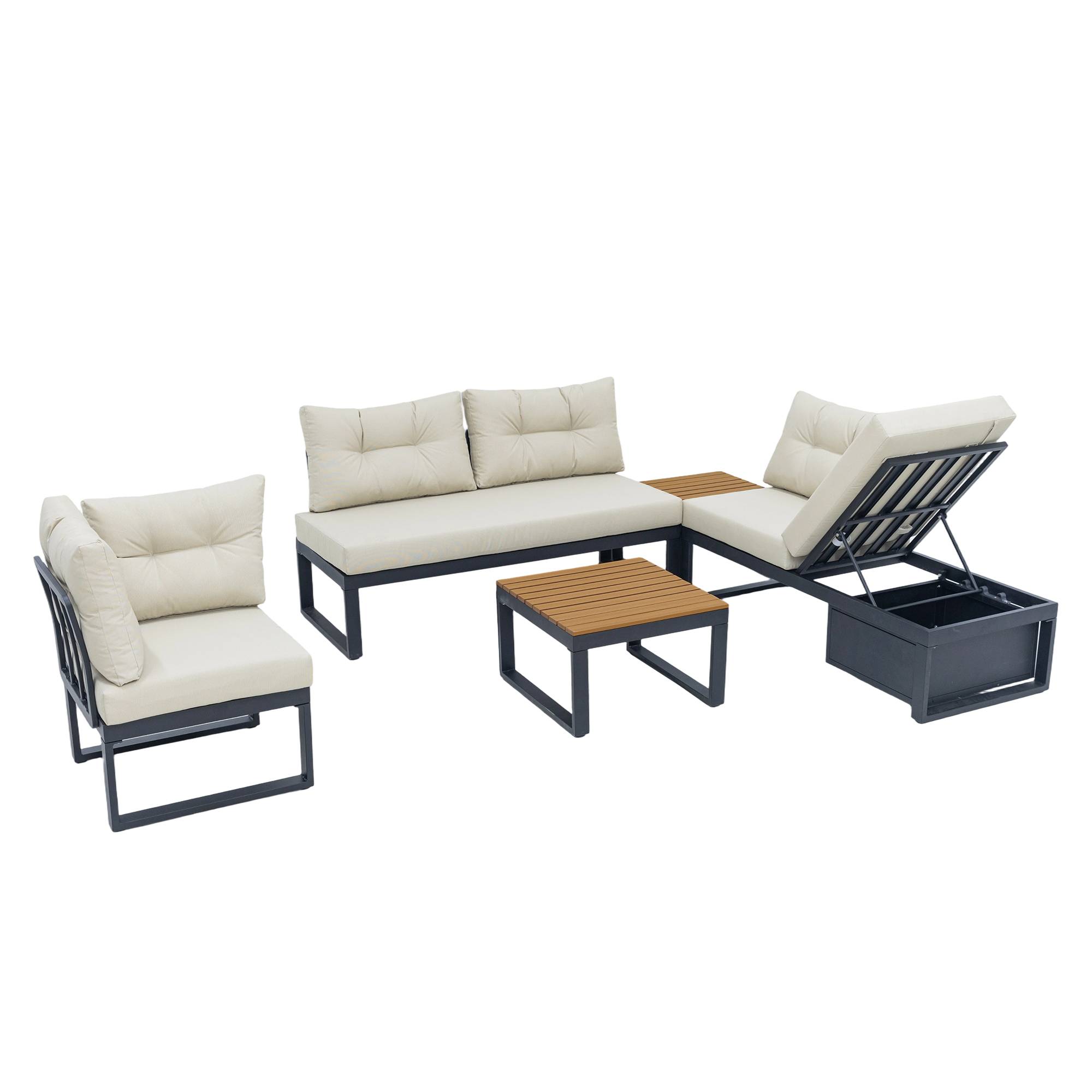 ComfortXL - Salon de jardin angle acier polyester pour terrasse modulable et inclinable 191cm Beige - ComfortXL Outdoor Living - Image 2