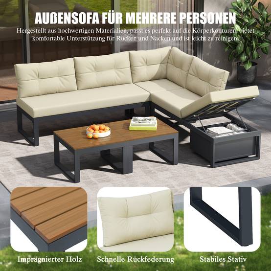 ComfortXL - Salon de jardin angle acier polyester pour terrasse modulable et inclinable 191cm Beige - ComfortXL Outdoor Living - Image 6