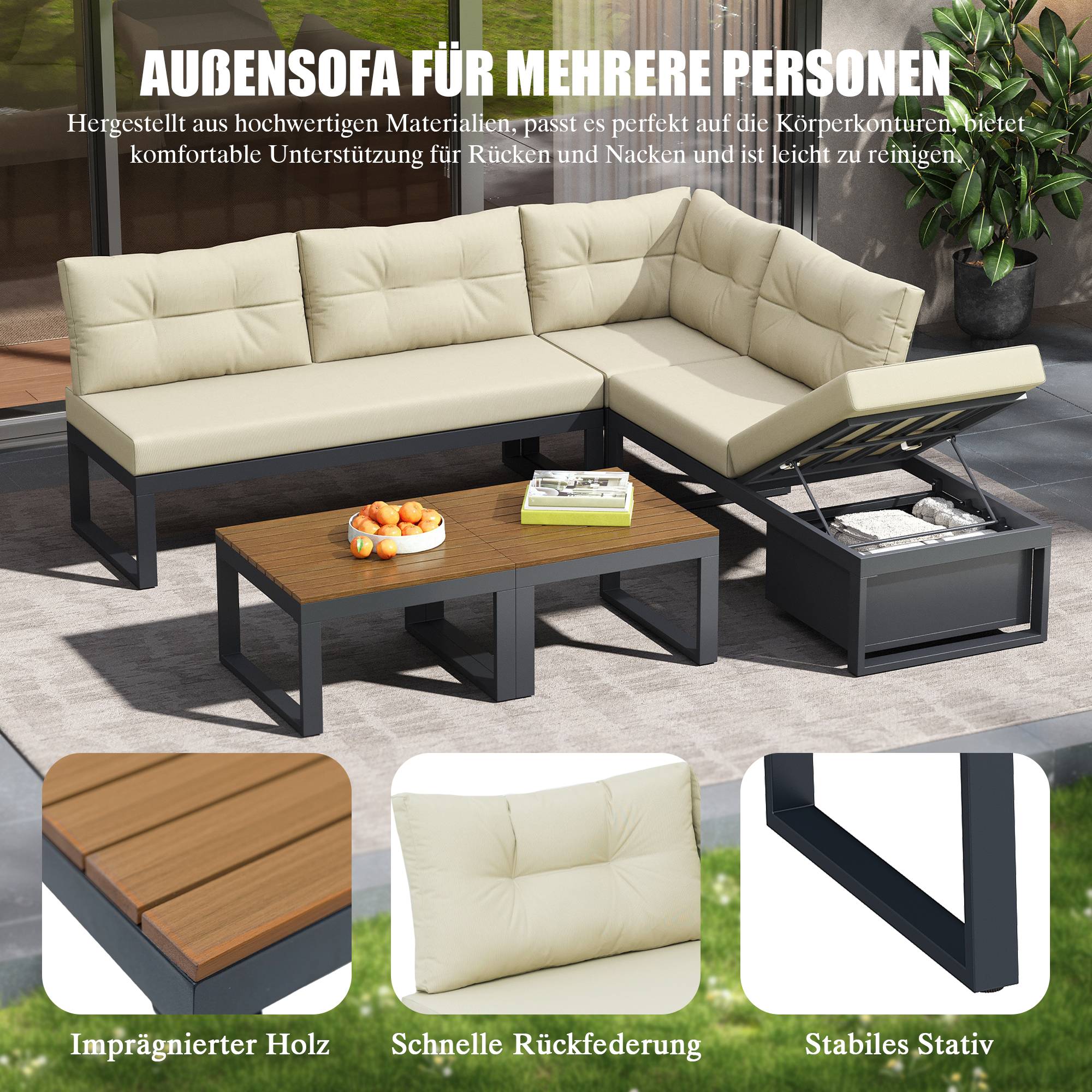 ComfortXL - Salon de jardin angle acier polyester pour terrasse modulable et inclinable 191cm Beige - ComfortXL Outdoor Living - Image 6