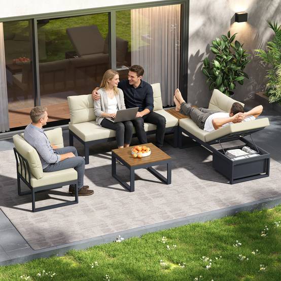 ComfortXL - Salon de jardin angle acier polyester pour terrasse modulable et inclinable 191cm Beige - ComfortXL Outdoor Living - Image 9