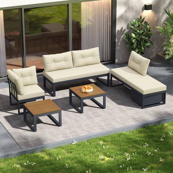 ComfortXL - Salon de jardin angle acier polyester pour terrasse modulable et inclinable 191cm Beige - ComfortXL Outdoor Living - Image 8