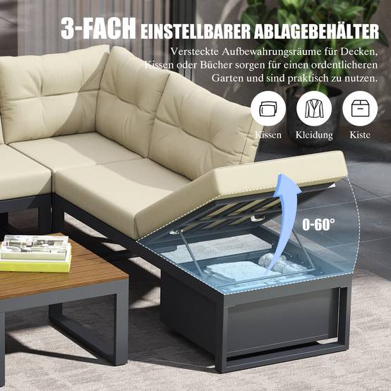 ComfortXL - Salon de jardin angle acier polyester pour terrasse modulable et inclinable 191cm Beige - ComfortXL Outdoor Living - Image 5