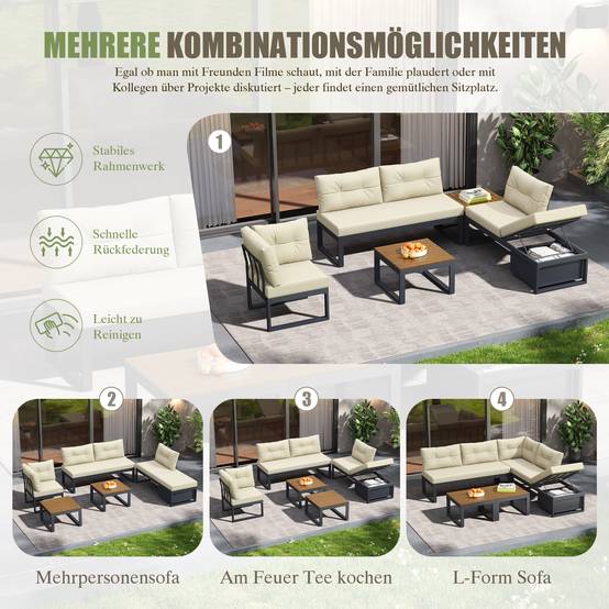 ComfortXL - Salon de jardin angle acier polyester pour terrasse modulable et inclinable 191cm Beige - ComfortXL Outdoor Living - Image 4