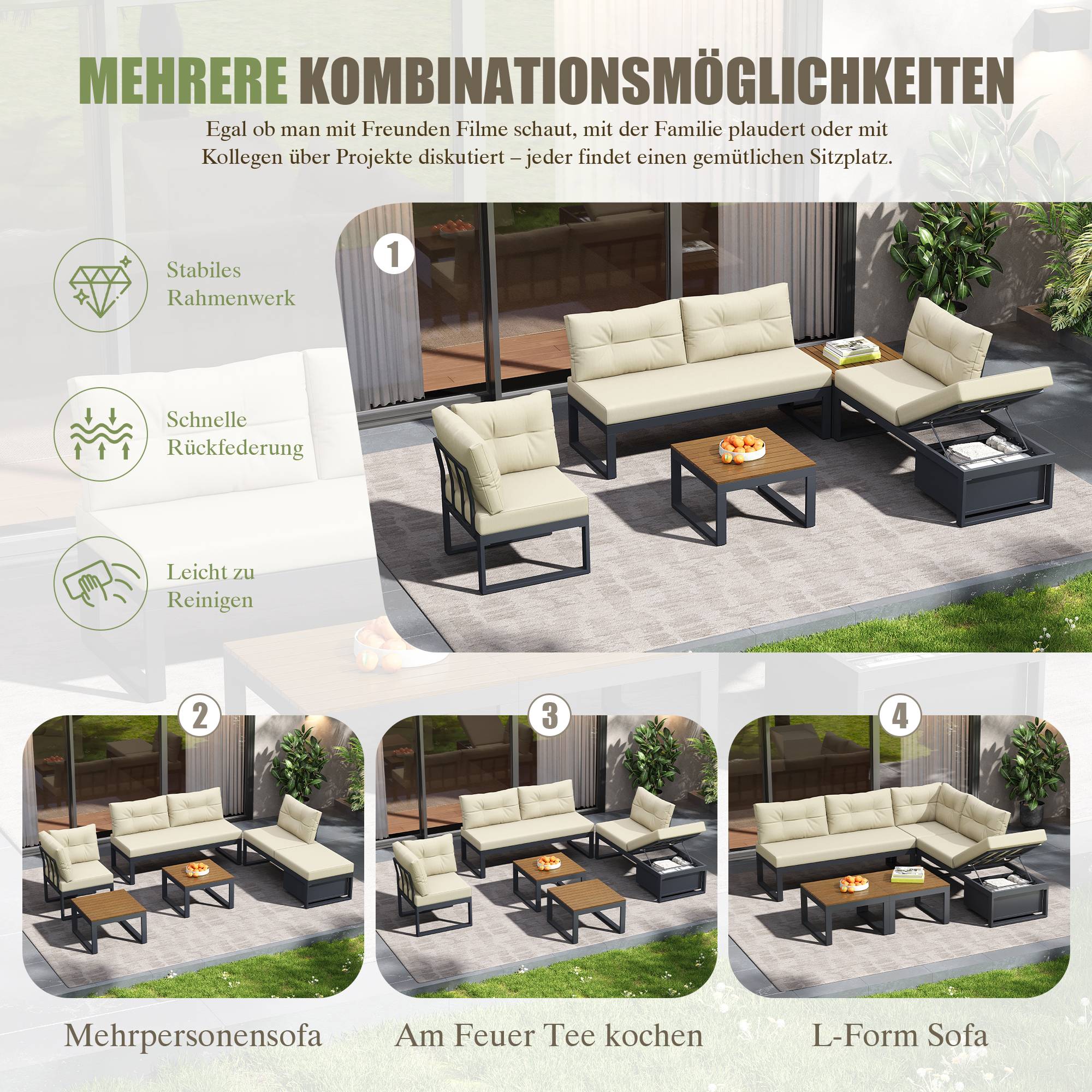 ComfortXL - Salon de jardin angle acier polyester pour terrasse modulable et inclinable 191cm Beige - ComfortXL Outdoor Living - Image 4