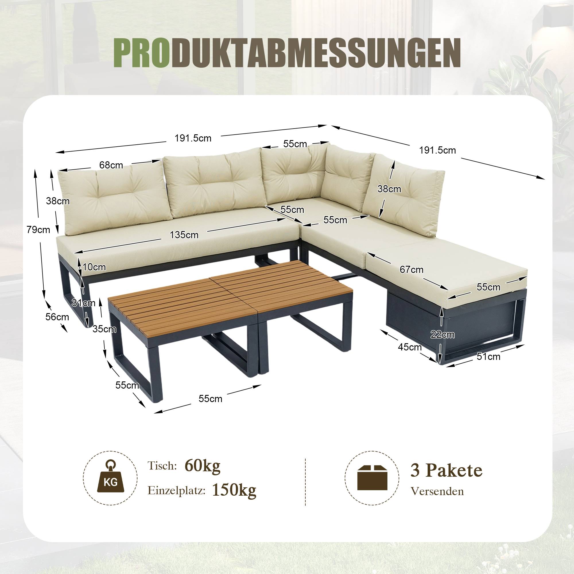 ComfortXL - Salon de jardin angle acier polyester pour terrasse modulable et inclinable 191cm Beige - ComfortXL Outdoor Living - Image 3