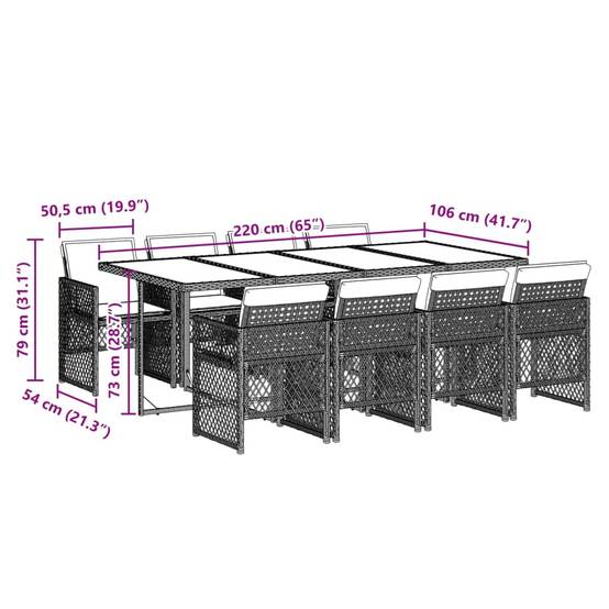 Salon de Jardin 8 Personnes Résine Tressée Encastrable Table Bois 220cm Coussins Noir – ComfortXL Outdoor Living - Image 9