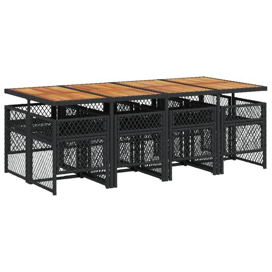 Salon de Jardin 8 Personnes Résine Tressée Encastrable Table Bois 220cm Coussins Noir – ComfortXL Outdoor Living - Image 5