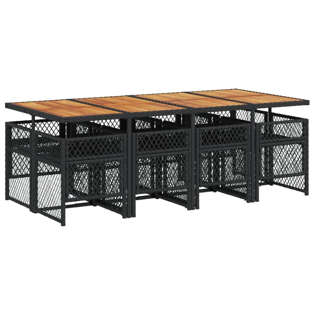 Salon de Jardin 8 Personnes Résine Tressée Encastrable Table Bois 220cm Coussins Noir – ComfortXL Outdoor Living - Image 5