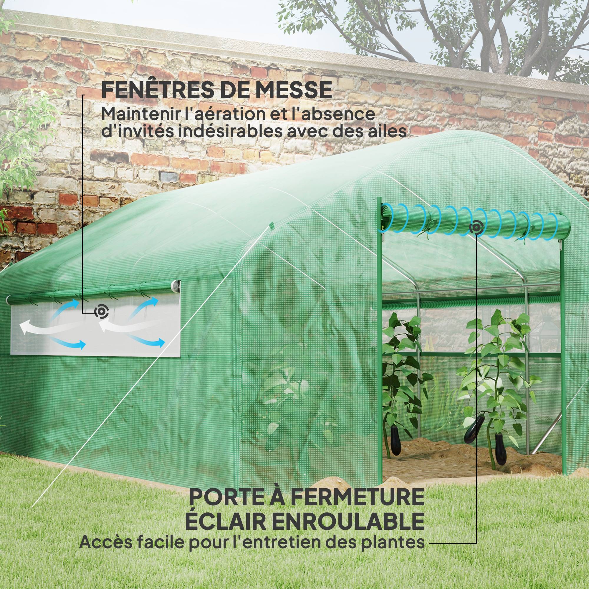Serre Tunnel de Jardin 12 m² 4 x 3 x 2 m, Portes Enroulables et Grandes Fenêtres - Image 6