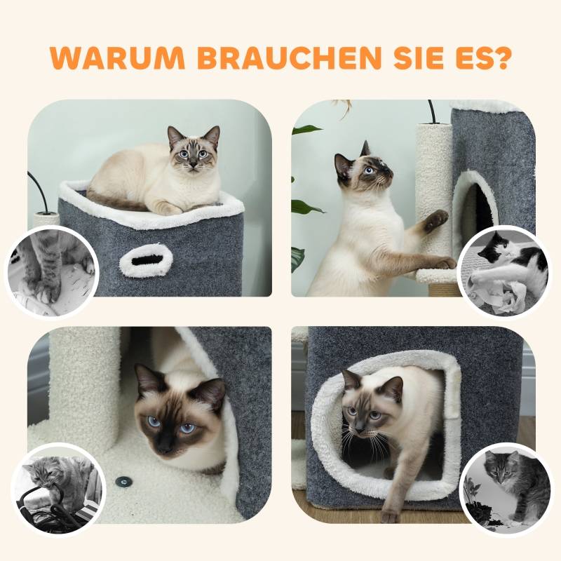 Arbre à Chat Compact Sisal Double Niche Griffoir Gris 58cm - ComfortXL Outdoor Living - Image 6