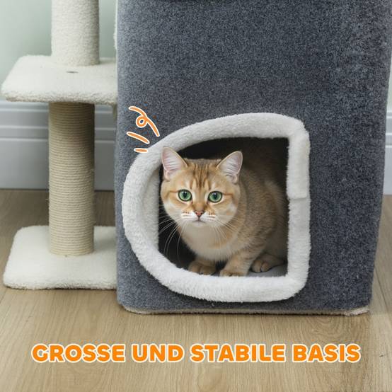 Arbre à Chat Compact Sisal Double Niche Griffoir Gris 58cm - ComfortXL Outdoor Living - Image 5