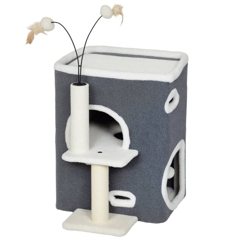 Arbre à Chat Compact Sisal Double Niche Griffoir Gris 58cm - ComfortXL Outdoor Living - Image 2