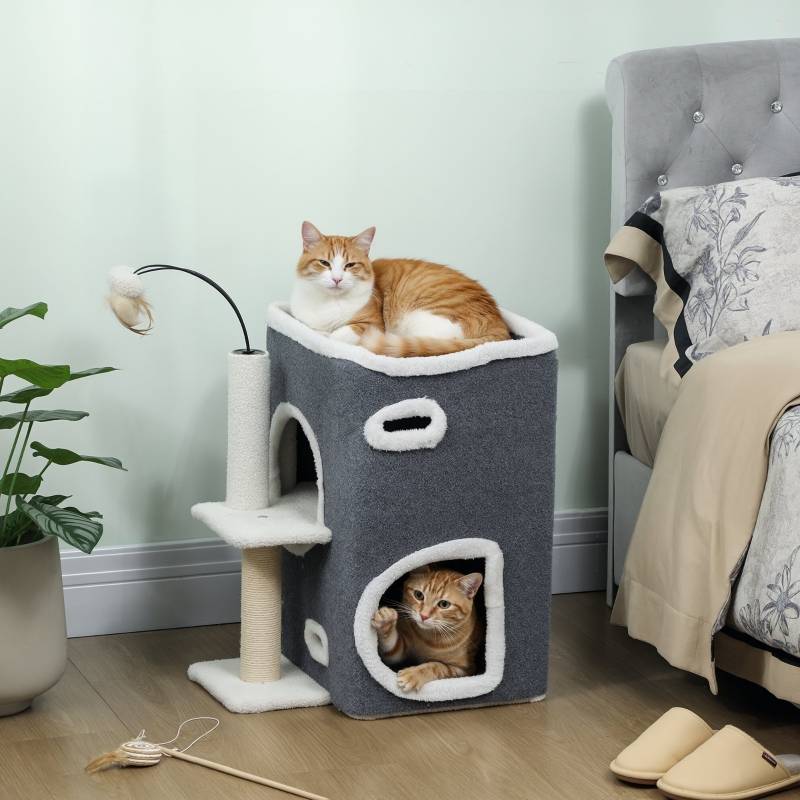 Arbre à Chat Compact Sisal Double Niche Griffoir Gris 58cm - ComfortXL Outdoor Living - Image 1