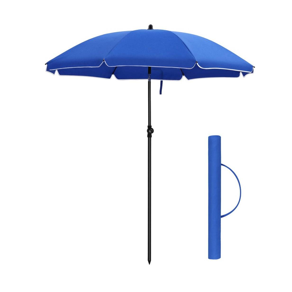 Helloshop26 - Parasol droit diamètre 160 cm UV 50+ nervures en fibre de verre toile polyester inclinable sac de transport terrasse jardin balcon plage bleu - Imagen 1