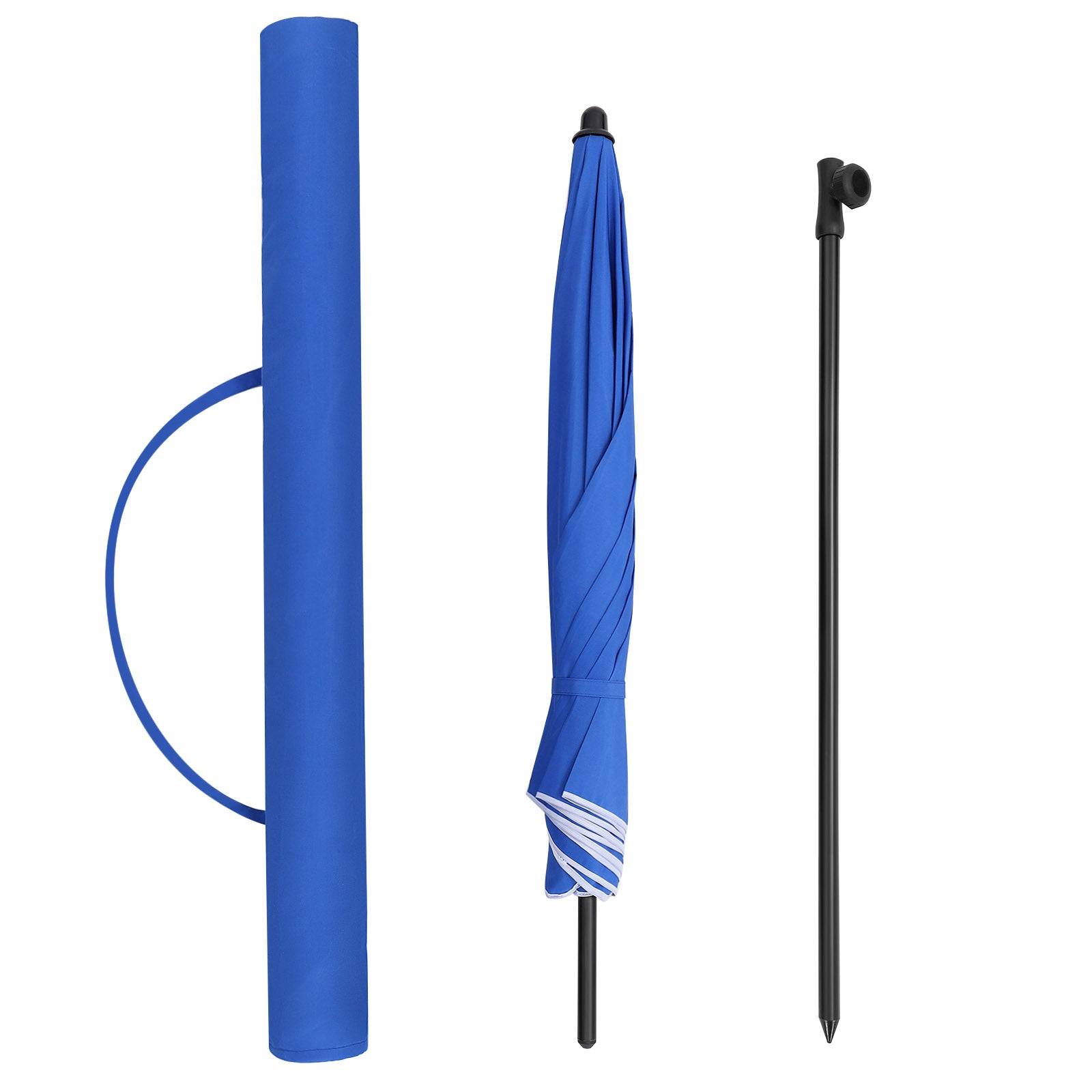 Helloshop26 - Parasol droit diamètre 160 cm UV 50+ nervures en fibre de verre toile polyester inclinable sac de transport terrasse jardin balcon plage bleu - Imagen 3